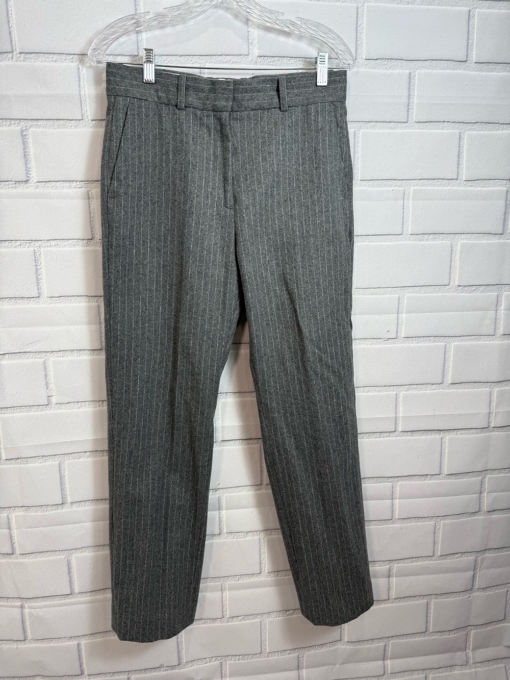 Sandro Paris Gray Pinstripe Wool Dress Classic  designer Pants Size 40 / US 8 - Picture 3 of 16